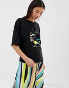 Weekday Vacation Lady Print T-shirt In Black - Black