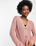 Brave Soul Daisy Fisherman Knit Cardigan In Pink