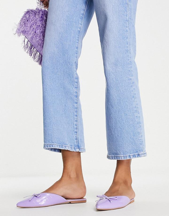 Asos Design Lewi Pointed Flat Mules In Purple Croc