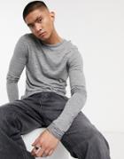 Asos Design Muscle Longline Super Long Sleeve T-shirt In Gray Textured Fabric-grey