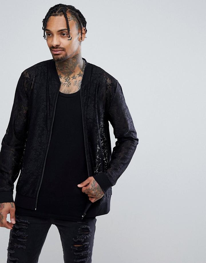 Asos Lace Bomber Jacket - Black