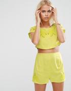 Asos Bali Embroidered Cut Work Scallop Beach Crop Top Co-ord - Green