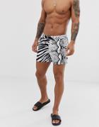 Asos Design Swim Shorts With Spliced Cut And Sew Animal Print Short Length-multi