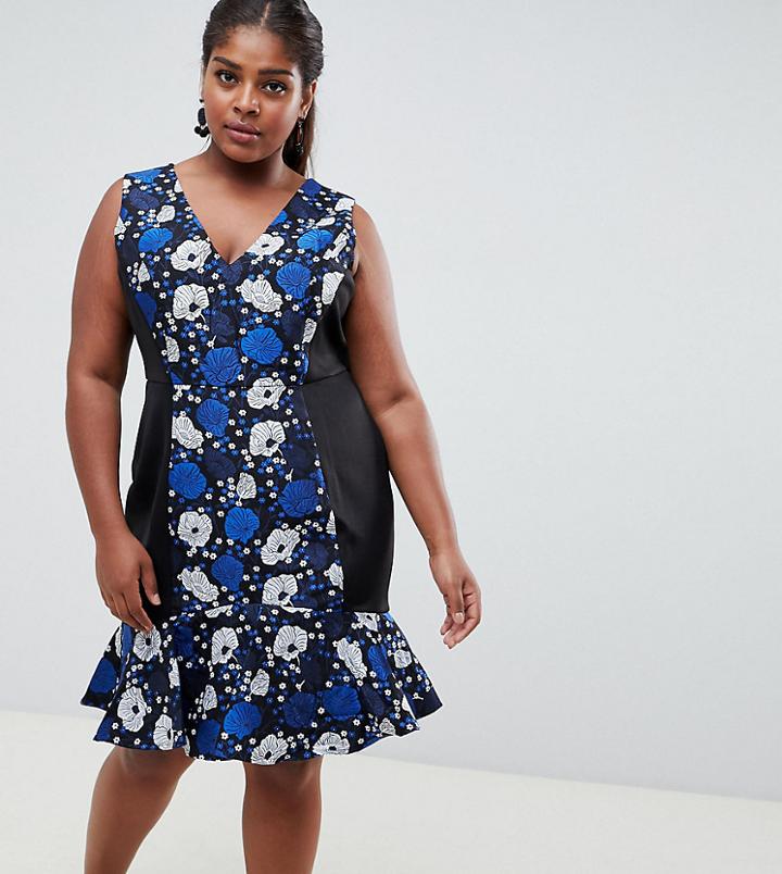 Lovedrobe Floral Panel Fishtail Midi Dress - Multi