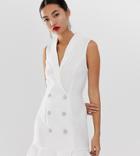 River Island Tux Dress With Peplum In White - Cream