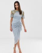 Virgos Lounge Embellished Midi Dress With Ruched Skirt Detail In Blue-navy