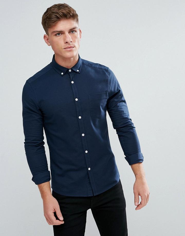 Asos Casual Skinny Oxford In Navy - Navy