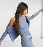 Fashion Union High Neck Jersey Crop Top In Textured Jersey Set-blues