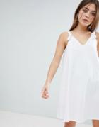 Asos Design Knot Strap Mini Swing Dress - White
