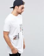 Asos Longline T-shirt With Japanese Inspired Printed Patches - White