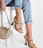 Asos Design Wide Fit Nasia Heeled Mules In Gold