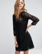 Pull & Bear Lace Detail Shift Dress - Black
