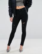 Miss Selfridge Shredded Skinny Jeans - Black