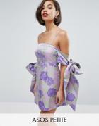 Asos Petite Salon Jacquard Bow Tie Cold Shoulder Empire Mini Dress - Purple