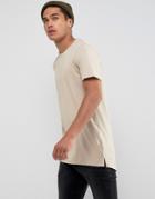 Jack & Jones Plain Longline T-shirt - Beige