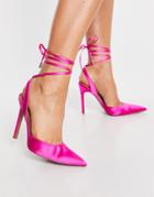 Asos Design Pally Tie Leg High Heeled Shoes In Pink Satin