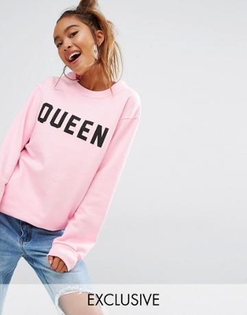 Adolescent Clothing Boyfriend Sweatshirt With Queen Print - Pink