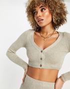 Missyempire Cropped Knitted Cardigan In Oatmeal - Part Of A Set-neutral