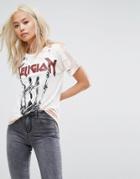 Religion Relaxed T-shirt With Rock Graphic And Distressing - Gray