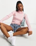 Threadbare Harriet Roll Neck Ribbed Sweater In Candy Pink