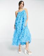 Asos Edition Trapeze Textured Mesh Cami Midi Dress In Electric Blue