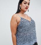 Asos Design Curve Cami Top With Sequin Embellishment - Blue