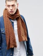 Asos Wool Mix Cable Scarf In Tobacco - Tan