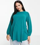Yours Long Sleeve Ribbed Swing Top In Green