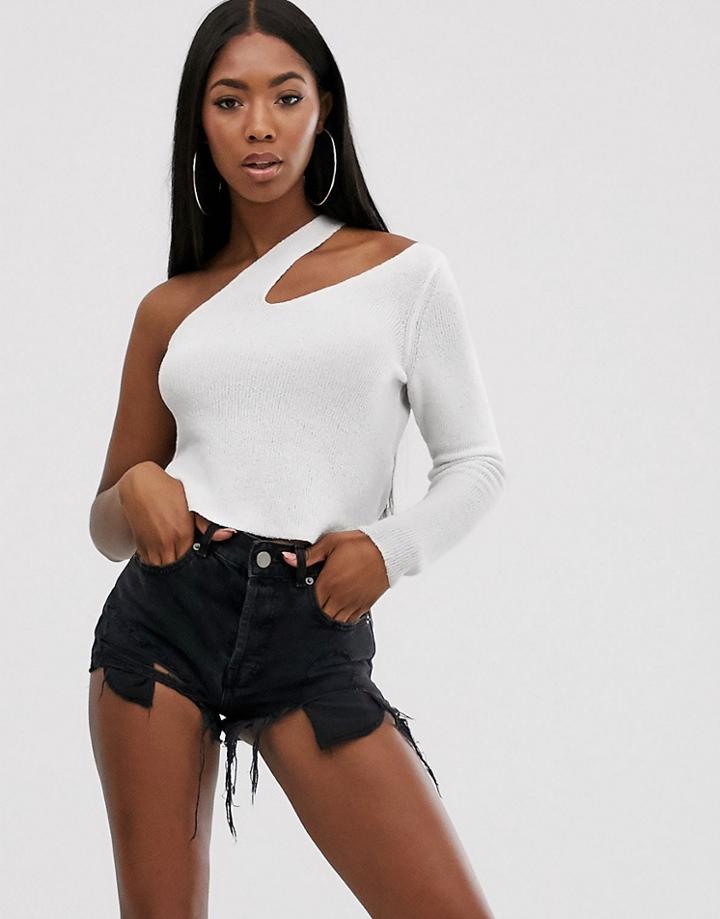 Asos Design One Shoulder Cut Out Sweater - White
