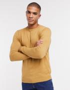 Asos Design Cotton Sweater In Tan-brown