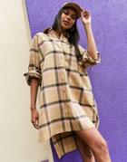 Asos Design Oversized Boyfriend Mini Shirt Dress In Plaid-multi