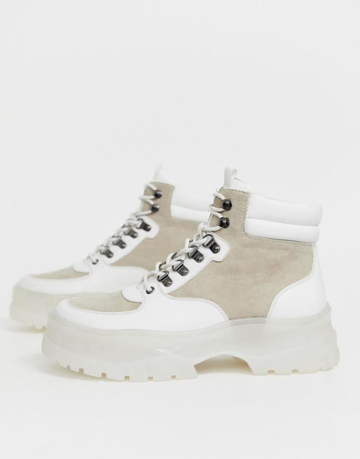 Asos Design Lace Up Boots In White With White Chunky Sole - White
