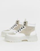 Asos Design Lace Up Boots In White With White Chunky Sole - White