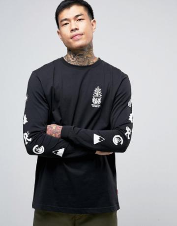Parca Long Sleeve T-shirt With Sleeve Print - Black