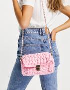 My Accessories London Crochet Cross Body Bag In Pink With Chain Strap