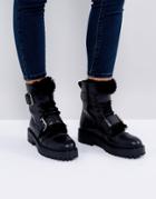 Depp Leather Faux Fur Lined Hiker Boot - Black