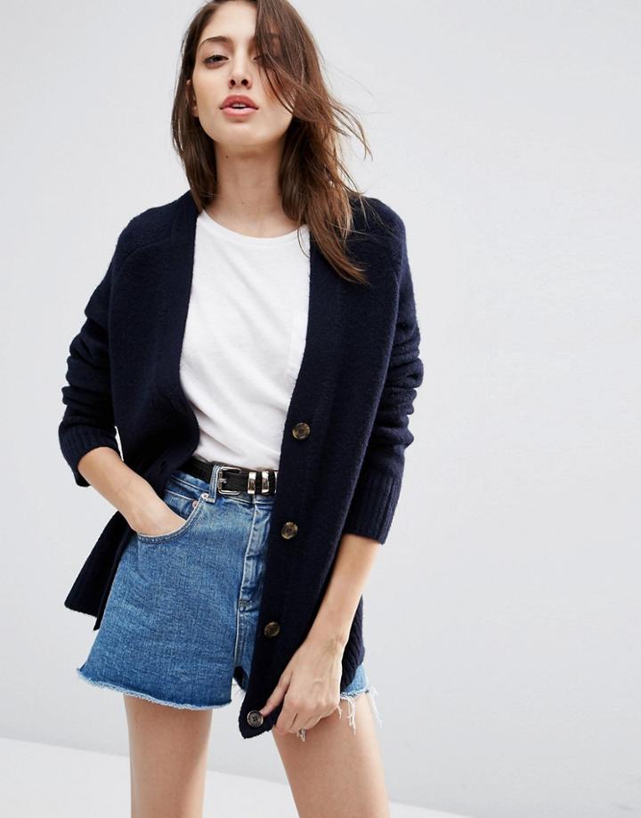 Asos Cardigan In Wool Mix - Navy