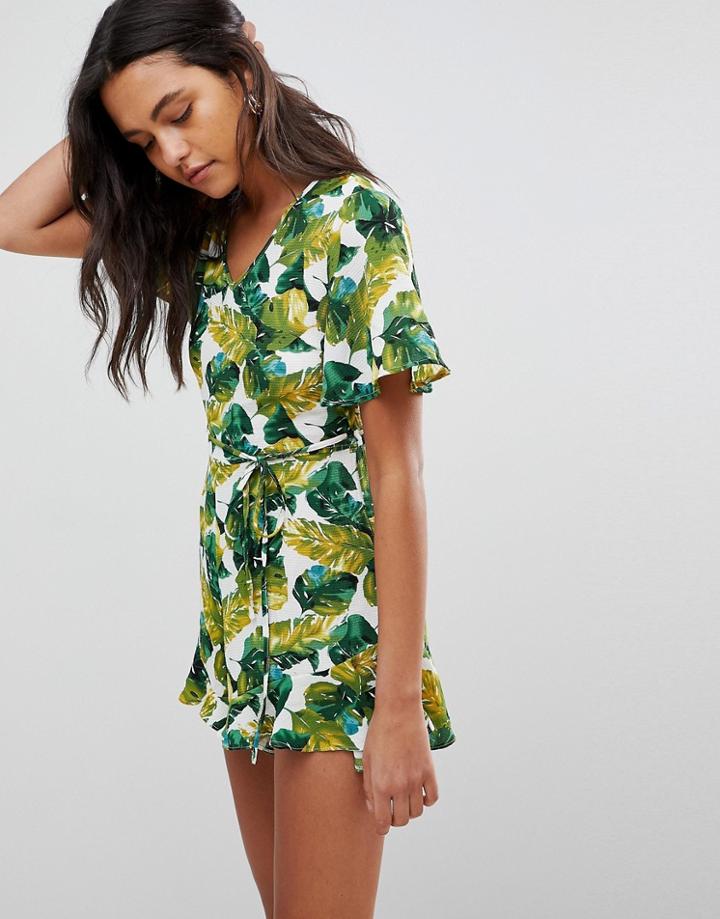Ax Paris Palm Print Romper - White