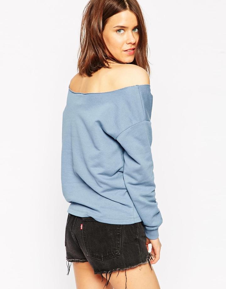 Asos The Off Shoulder Sweatshirt In Cotton - Khaki