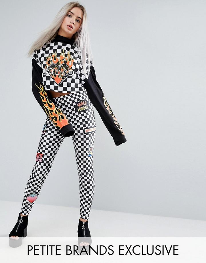 Jaded London Petite Leggings In Check Logo Print - Multi