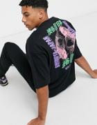 Asos Design Oversized Organic T-shirt With Fish And Text Back Print-black