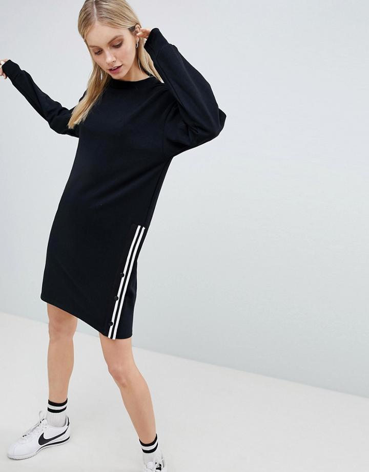 Bershka Long Sleeve Jersey Dress With Popper Side - Black