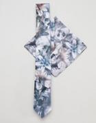 Religion Wedding Tie & Pocket Square Set In Skull Floral Print - Gray