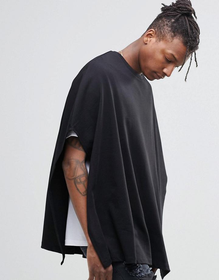 Asos Extreme Oversized Cape T-shirt In Heavyweight Fabric In Black - Black