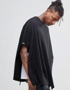 Asos Extreme Oversized Cape T-shirt In Heavyweight Fabric In Black - Black