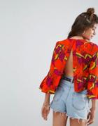 Asos Open Back Cotton Top In Bright Tropical - Multi