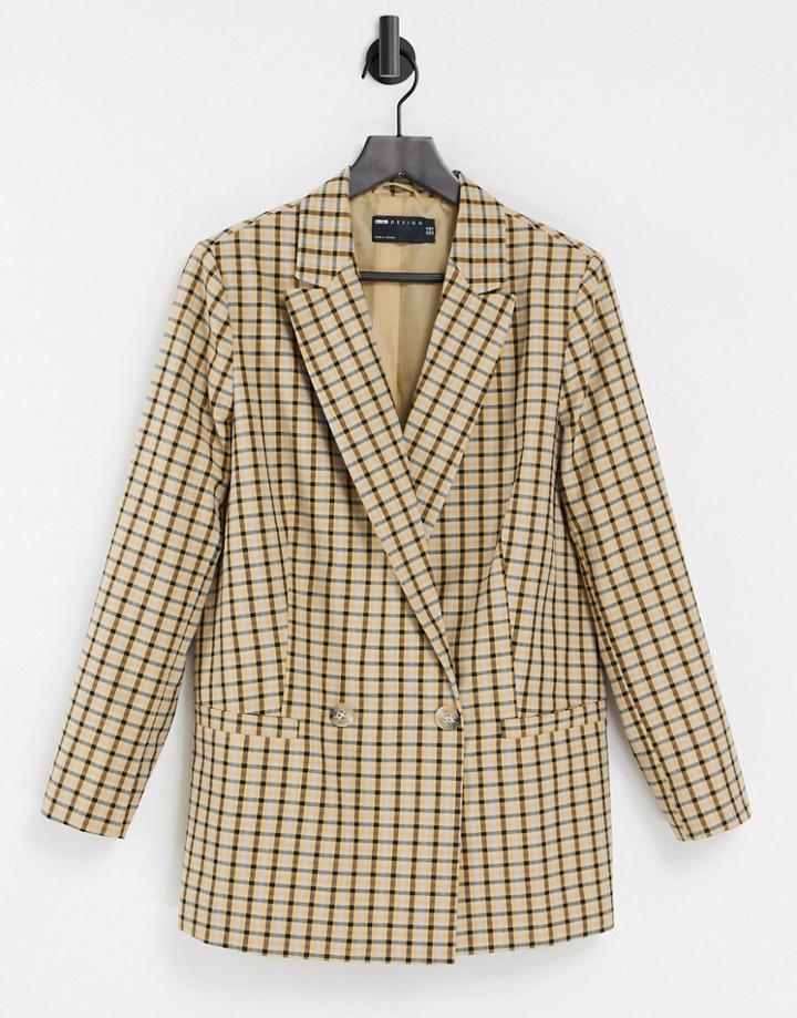 Asos Design Strong Shouldered Asymmetric Suit Blazer In Heritage Check-multi