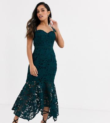 Chi Chi London Petite Off Shoulder Sweetheart Lace Maxi Dress In Teal - Blue