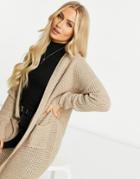 Missguided Maxi Cardigan In Stone-neutral