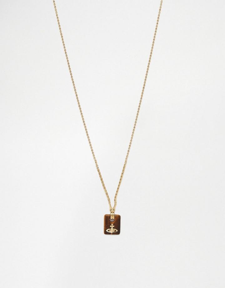 Vivienne Westwood Necklace With Tigers Eye Pendant - Gold